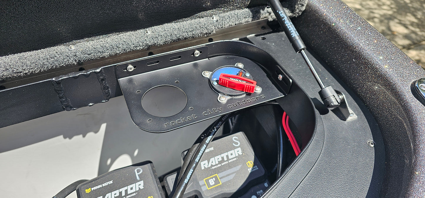 Skeeter ZXR or FXR bass boat dual battery switch or remote drain plug control corner mounting bracket