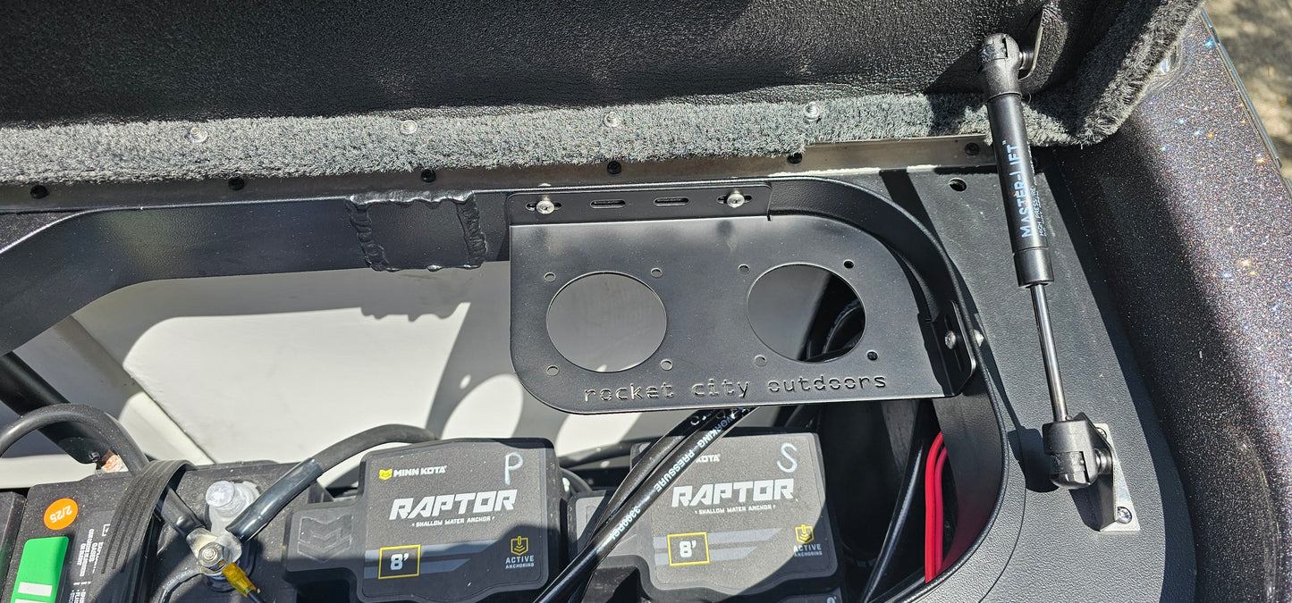 Skeeter ZXR or FXR bass boat dual battery switch or remote drain plug control corner mounting bracket
