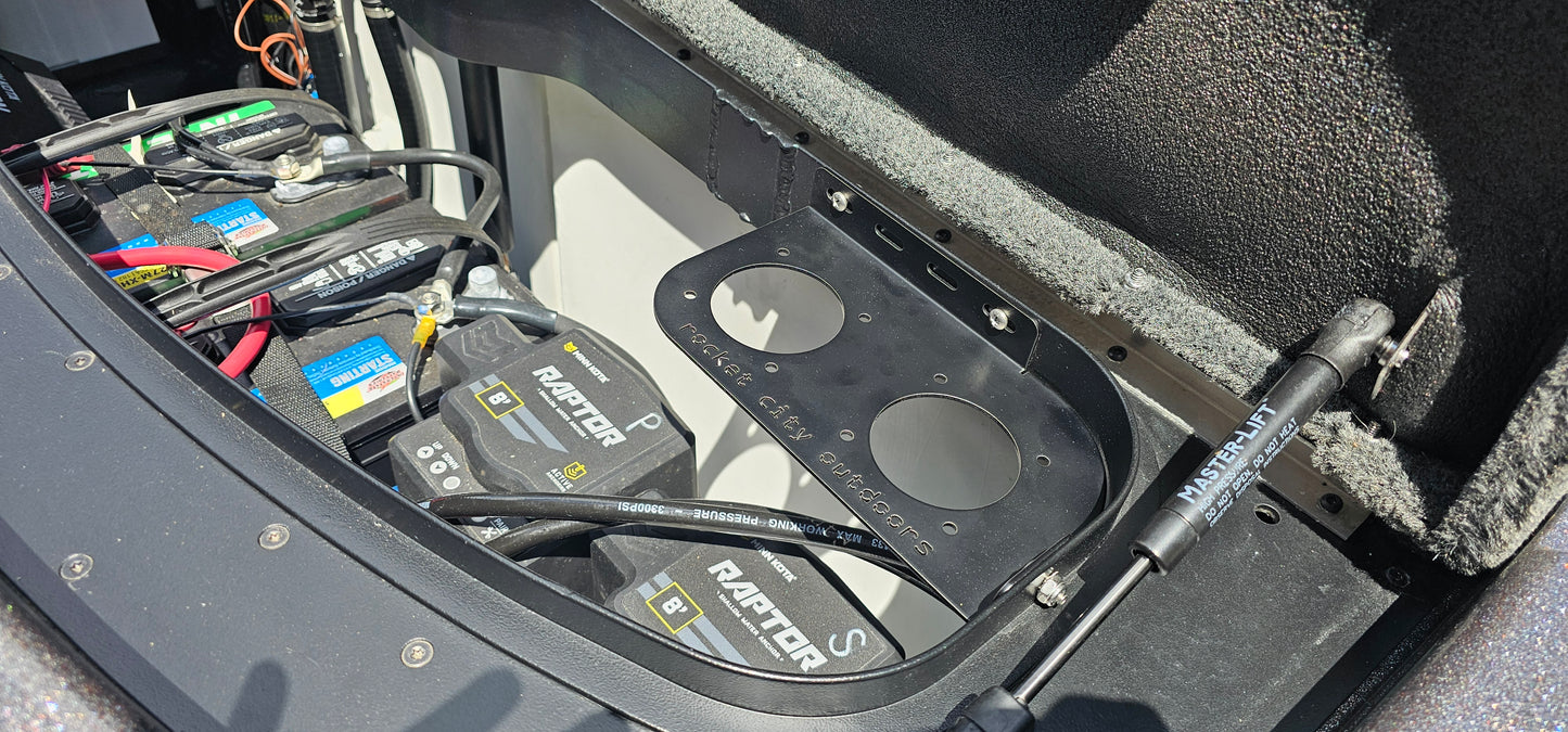 Skeeter ZXR or FXR bass boat dual battery switch or remote drain plug control corner mounting bracket