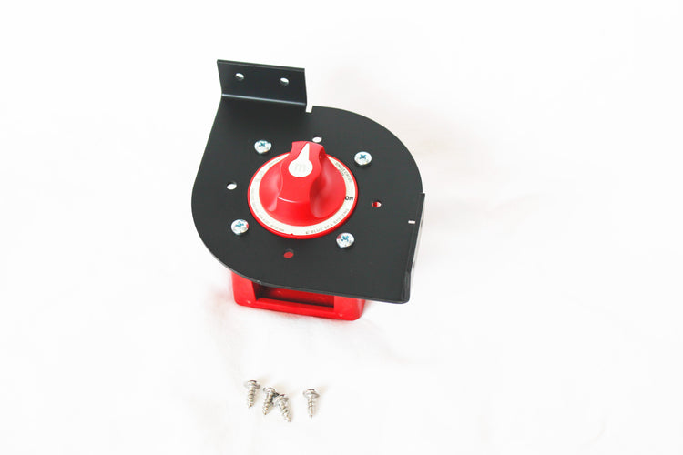 Skeeter bass boat battery disconnect switch bracket with a blue sea m-series switch