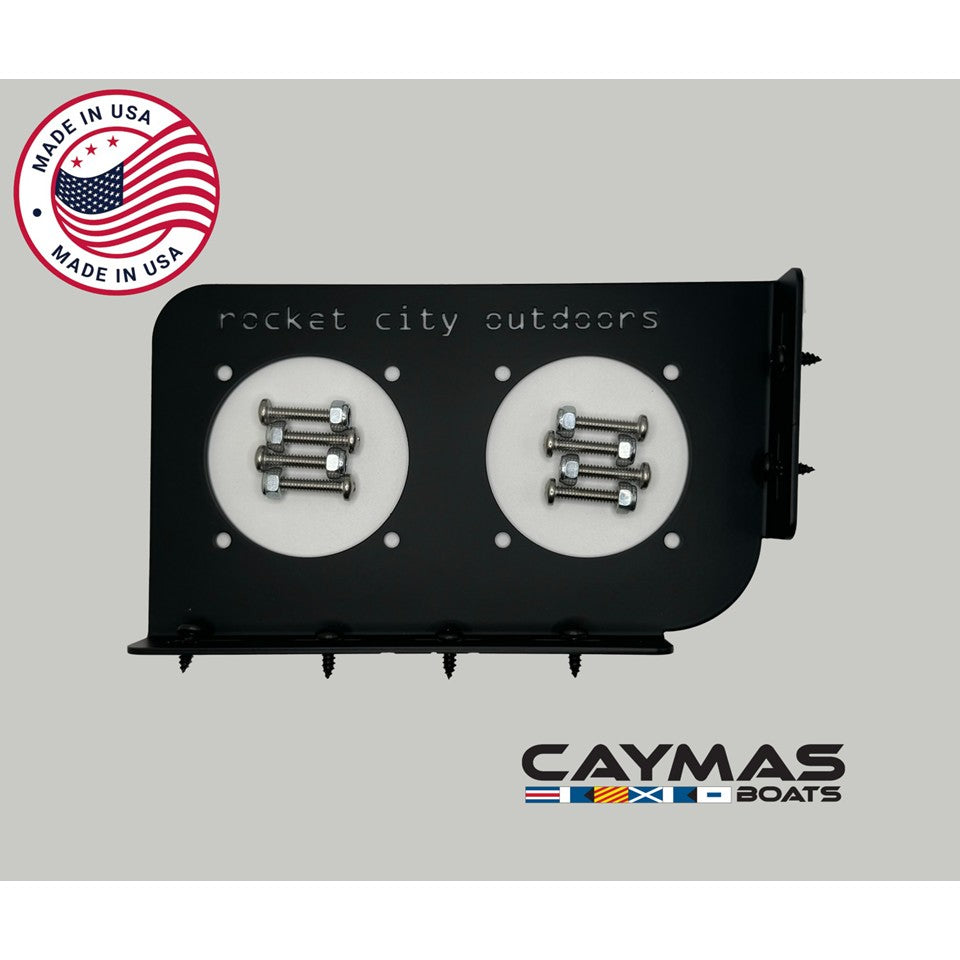Caymas bass bass boat battery switch bracket mounting solution that fits CX18, CX19, CX20, CX21, XS20, and XS21 models.