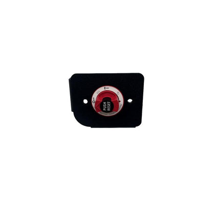 Egis 4701 Circuit Breaker Bracket in matte black aluminum with a central round push-reset breaker and two mounting holes