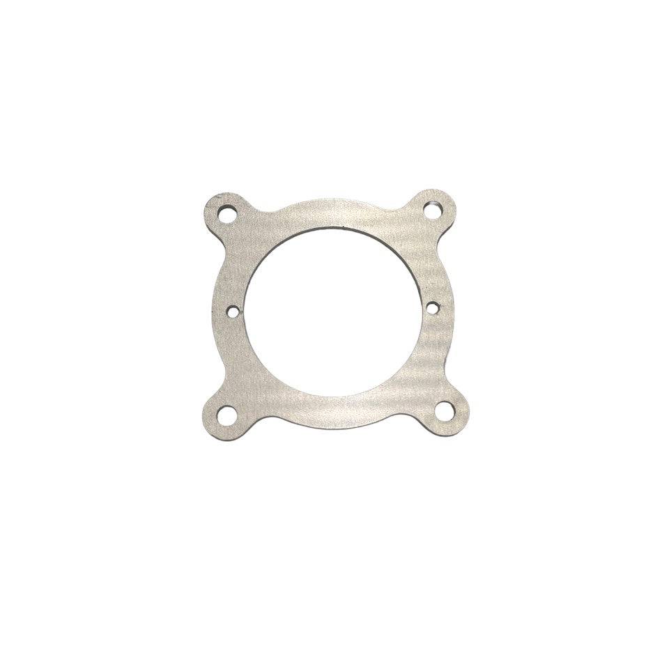 Flow-Rite Remote Drain Plug Switch Adapter with a silver brushed metal finish, rounded square plate, and central circular opening