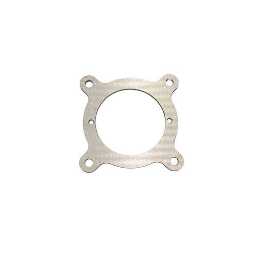 Flow-Rite Remote Drain Plug Switch Adapter with a silver brushed metal finish, rounded square plate, and central circular opening