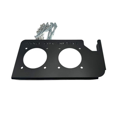 Phoenix Double Battery Switch bracket in matte black powder-coated aluminum, with two circular switch openings and mounting lip