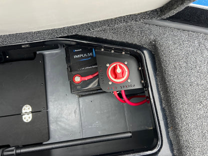 installed black metal Ranger Z Comanche R series trolling motor battery switch mounting bracket by rocket city outdoors