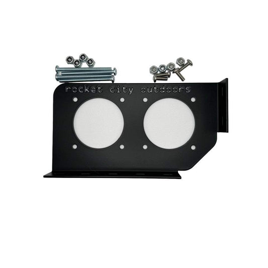 Ranger Triton Nitro Double Battery Switch bracket in matte black coated aluminum, with two circular switch openings and mounting hardware