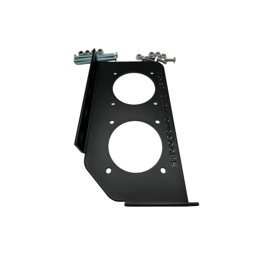 Ranger Triton Nitro Double Battery Switch corner bracket in matte black coated aluminum with two circular switch openings