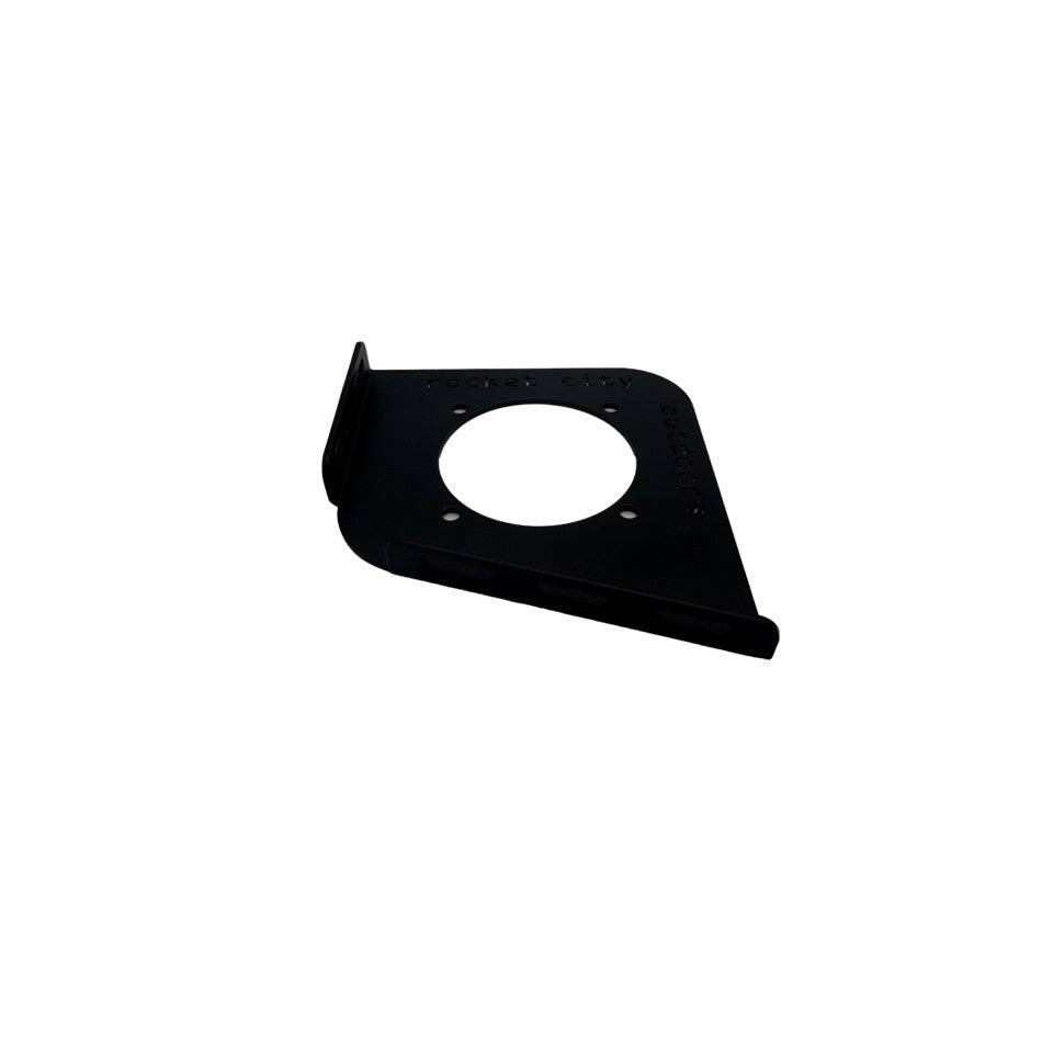 Ranger Trolling Motor Battery Switch bracket in matte black aluminum with a raised mounting flange and circular opening