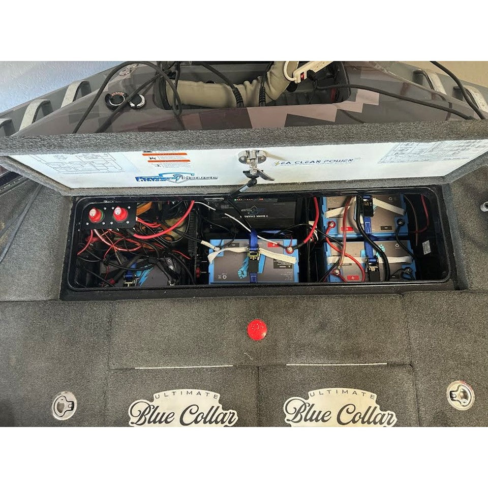 ranger bass boat double battery switch bracket installed on a ranger 520L in the battery bilge compartment