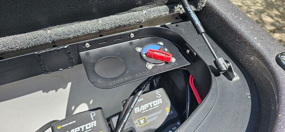 Skeeter ZXR or FXR bass boat dual battery switch or remote drain plug control corner mounting bracket 