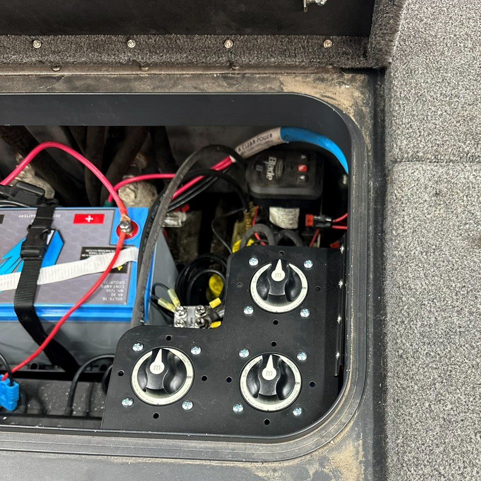 Skeeter ZX FX Bass Boat Three Battery Cutoff Switch Corner Bracket for Blue Sea Series M-series switches