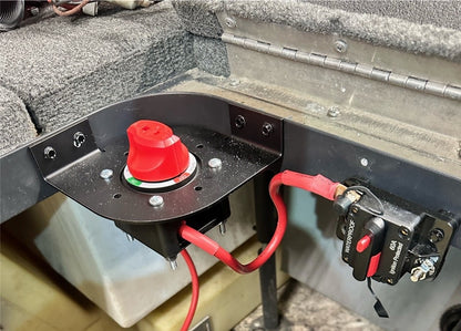 Installed Black Powder Coated Single Generic Universal Battery Switch Mounting Bracket for Skeeter iClass FX ZX FXR ZXR iClass Bass Fishing Boats