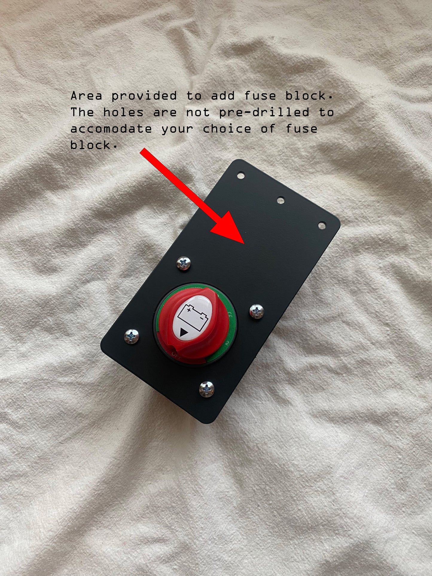 universal battery switch mounting bracket with mounting hardware and installed switch