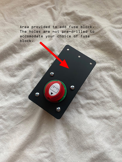 universal battery switch mounting bracket with mounting hardware and installed switch